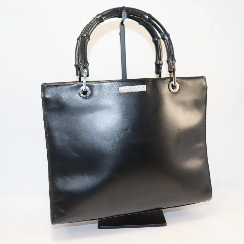 Vintage Gucci Black Leather‎ Bamboo Top Handle